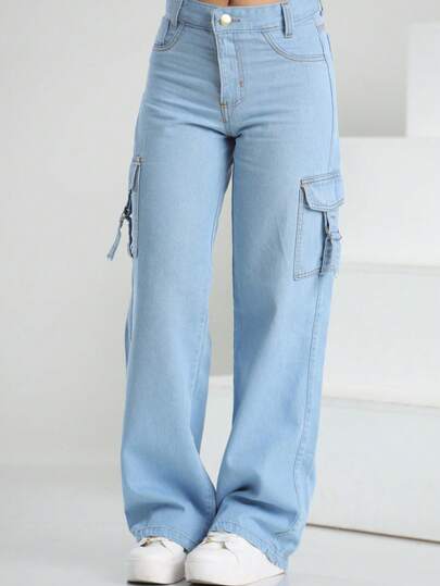Calça infantil Jeans Menina Cargo Blogueirinha Street Moda Kids