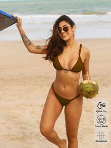 Triangle Bikini With Removable Pads And Lined Beads - Style And Comfort In The Right Measure - Valentine's Day - Cà phê nâu - Xem 1