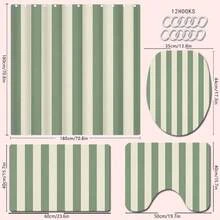 1/4pcs Green & White Striped Bathroom Curtain Set, Includes Bath Mat, U-Shaped Toilet Lid Cover, Toilet Seat Cover, Waterproof Shower Curtain, Modern Style Bathroom Divider Curtain, No Drilling Required, Polyester, Machine Washable Bathroom Accessories Back To School Bathroom Decor