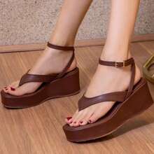 Sandal With Back Comfort Wedge Heel Flip-Flop Style Flatform Comfortable Platform Ref 2160 - tierra del café - Ver 1