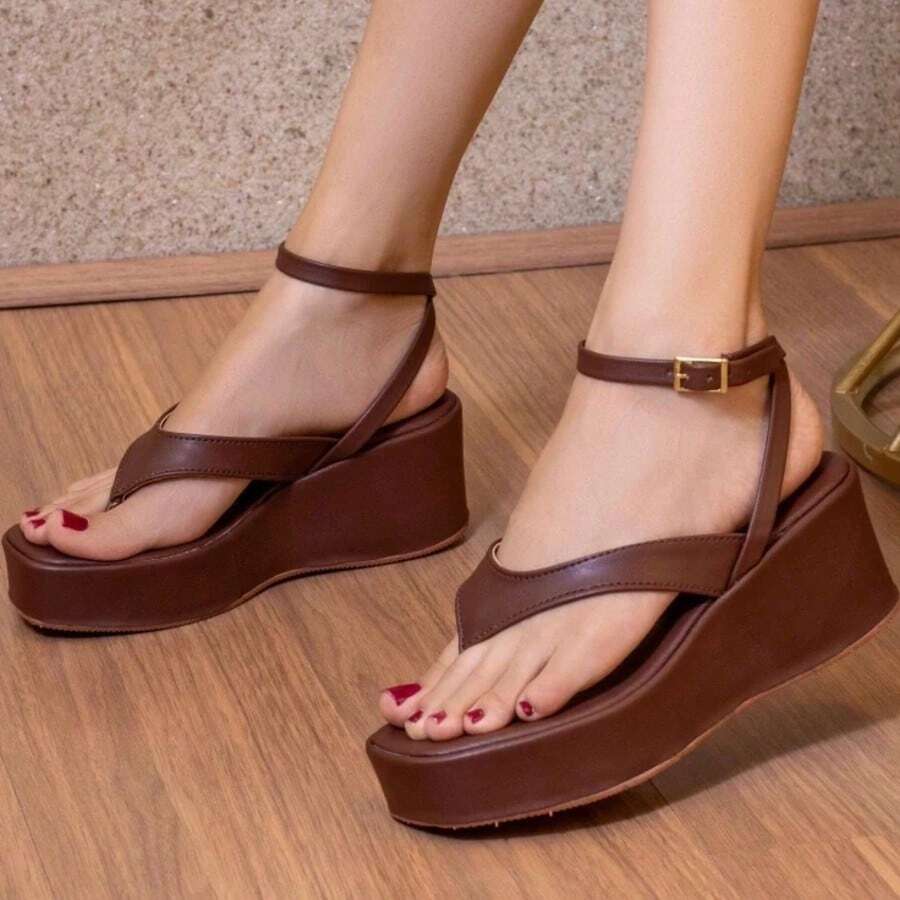 Sandal With Back Comfort Wedge Heel Flip-Flop Style Flatform Comfortable Platform Ref 2160 - tierra del café - Ver 1