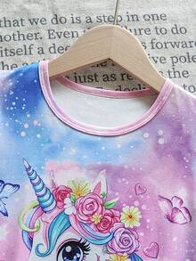 Chatreadl Girls' Nightgown Dress, Cute Rainbow Pony Graphic Comfortable & Fitted Princess Style - Multicolor - View 3