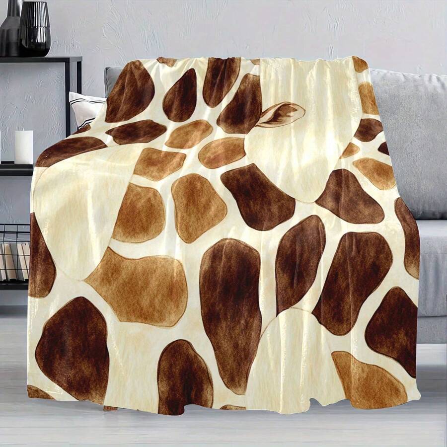 1pc-Giraffe Print Cozy Flannel Throw Blanket - Soft, Warm & Versatile For Couch, Bed, Office - Perfect Gift For Christmas, Birthdays, Easter, Valentine's Day, Seasonal Gift Blanket | Vintage Giraffe Pattern | Soft Flannel Fabric, Cute Blanket