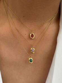 Monlansher Neue Halskette für Frauen, Edelstahl handgefertigter ovaler Stein Anhänger Halskette, mehrere Farben, modischer und minimalistischer hochwertiger Stil