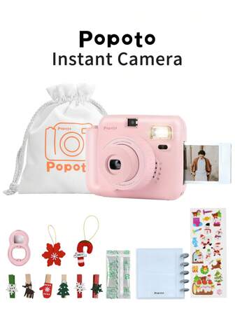 popoto Popoto Instant Camera Holiday Set, For Instant Mini Films,Fresh Color Scheme, Easy Selfie And Close-Up,Center-Axis Viewfinder, With Cloth Bag, Stickers, Album And Photo Paper , It Is A Good Choice For Gift Giving. (Not Include Battery)