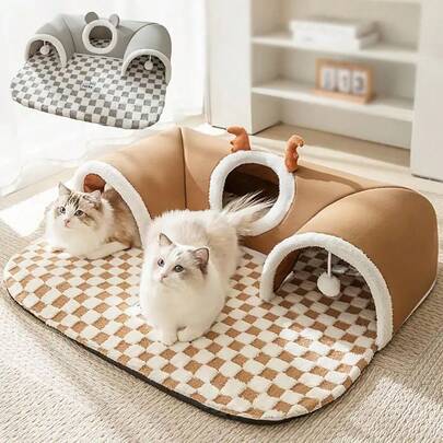Cat Tunnel, Cat Bed, Small Pet Tunnel, Pet Bed, Deer, Pet Bed, Hidden Game Toy, Cat Tunnel, Play & Sleep, All-In-One Bear-Shaped Tunnel, Cat Bed, Pet Bed, Warm Bed, Rabbit, Hamster Tunnel Bed