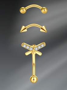 CIZME 3 件 16G 弧形杠铃眉环不锈钢耳钉 16G 眉环套装银链吊坠耳钉 CZ 月亮耳环耳钉耳钉耳钉耳钉饰品男女耳钉耳钉耳钉耳钉耳钉耳钉身体穿孔弧形杠铃