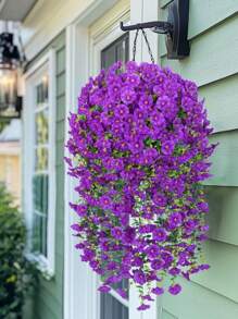 6 Stücke leuchtend lila Prunkwinde hängende Blumen, mit üppigen Eukalyptusblättern - UV-beständig, realistische Außendekoration, geeignet für Innenhöfe, Gärten, Häuser und Büros - perfekt für Hochzeiten, Jahrestage, Ostern, Valentinstag, Erntedankfest, Gartendekoration
