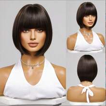 Breathable Realistic 12 Inch Bob Wig With Bangs - Short Straight Hair Wig, Suitable For Halloween Party, Women Heat-Resistant Synthetic Wig, Party, Holiday, Cosplay - Multicolor - View 5