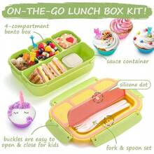 Children's Bento Box, Girls' Bento Box, Boys' Bento Box, Portable Food Container, Portable Bento Box With Lid, Food Storage Container, School Leak Proof Food Storage Box, This Bento Box Set Includes A 1200ml/40oz Lunch Container, A Separate Sauce Cup, Plastic Fork And Spoon, 10 Animal Food Picks, And 4 Pancake Cups. Specially Designed For Children And Adults Who Love Lunch Boxes