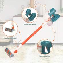1 set Kit de jouet d'aspirateur électrique pour enfants (comprend l'aspirateur, 1 rallonge, 3 accessoires). Jouet de nettoyage réaliste, aide à développer des compétences pratiques et de bonnes habitudes de nettoyage. Jouet de jeu de rôle de nettoyage ménager. Cadeau pour Thanksgiving/Halloween/Noël/Anniversaire