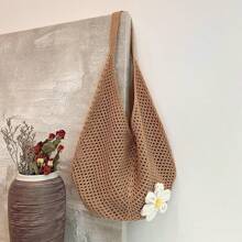 Hollow Out Weave Straw Bag Bohemian Beach Handbag Hollow Tote Bag Large Capacity Shopping Beach Bag Fashion Hollow Out Weave Straw Bag Beach Handbag Bohemian Style Beach Bag Slouchy Style Large Capacity Hollow Tote Bag Vacation