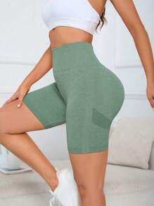 1pc Women Seamless High-Waisted Yoga/Fitness/Weightlifting Shorts, For Gym Workout, Spring/Summer