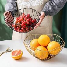 1 pieza Cesta de frutas de hierro con diseño elegante, bandeja para frutas y aperitivos para el hogar, resistente al óxido y a la corrosión, diseño hueco para ventilación y retención de agua, apto para almacenamiento de frutas y aperitivos envasados en el hogar/sala de estar