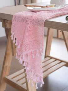 Tokoto 1pc Pink Hollow Out Table Cloth, Bohemian Modern Square Tablecloth, Suitable For Christmas Decor, Halloween Party, Decorating Small Tables, Bedside Tables, Sofas, Cabinets, All Seasons