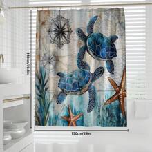 1pc/4pcs Sea Turtle, Sea Star, Seaweed, Coral Pattern Multifunctional Bathroom Waterproof Shower Curtain With 12pcs Hooks, Bathroom Non-Slip Mat, U-Shape Floor Mat And Toilet Lid Cover, Bathroom Set For All Scenarios Bathroom Accessories Back To School