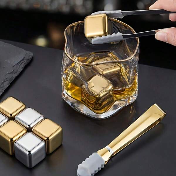 4 Stück/6 Stück Edelstahl Eiswürfel zum Weinkühlen - langanhaltend und effektiv, bewahren den ursprünglichen Weingeschmack - perfekt für festliche Partys und Geschenkideen
