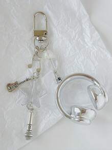 1 szt. Unisex INS Style Brelok do słuchawek muzycznych, kreatywny mini mikrofon z gitarą i nutami, unikatowy łańcuszek do telefonu, brelok do samochodu, festiwal muzyczny, prezent dla miłośnika muzyki, akcesoria do samochodu, brelok do torby, plecak do szkoły, uroczy gotycki Y2k