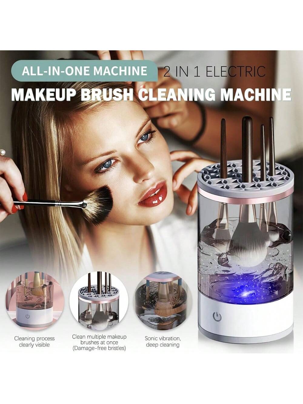 منظف فرش مكياج ثلاثي الوظائف، قابل للتطبيق على الف...