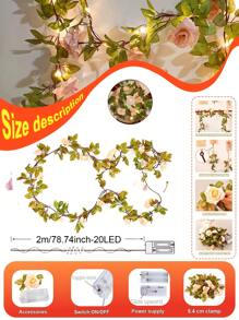 1 pieza Guirnalda de flores artificiales, guirnalda de flores artificiales de plástico modernas, 2M/78.47In, 20 luces LED de hadas, para decoración de fiestas, dormitorio, regalo, regalos de cumpleaños y graduación, decoración del hogar.