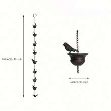Vintage Metal Bird Rain Chain - Rustic Outdoor Garden Decor, Dual-Bird Design With Antique Bronze Finish, Easy-To-Hang On Gutter, Perfect For Patio & Yard, No Power Required, Outdoor Decor