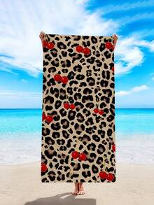 1pc Leopard Print And Cherry Sized Beach Towel, Ultra-Fine Fiber Quick Drying Absorbent Sand Proof Beach Towel, Suitable For Travel, Swimming Pool, Diving, Surfing, Yoga, Camping, Motorcycle Club Gatherings, Essential For Summer Beach Travel, Multifunctional Beach Towel For Vacation Bathroom Decoration, Available In Multiple Colors, Beach Accessories, Pool Float - Hot Pink - View 4