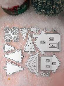 1 Pack House Tree Snowflake Style Thin Cutting Mold Handmade DIY Cutting Mold Scrapbook Background Decoration Embossing Template Photo Album Holiday Greeting Card Making