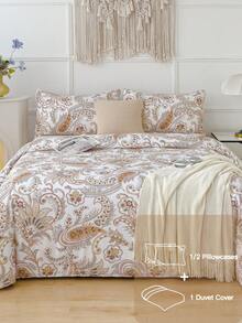 柔软超细纤维花卉图案羽绒被套 - 最佳 2/3 件套被套床上用品套装 - 包含 1 个羽绒被套和 1/2 个枕套 - 价格实惠，品质优良，适用于单人床、特大床、单人床、大号床、双人床、全尺寸 Doona 被套 - 白色 - 查看 7