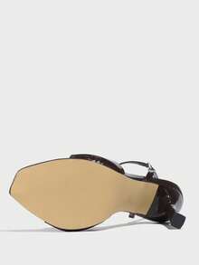 女士高跟凉鞋，时尚派对/户外场合优雅女士高端宴会镜面工艺细高跟方头派对/节日迷人性感 PU 皮革交叉细带扣闪亮纯色舒适踝带优雅奢华巧克力棕色女士别致高跟休闲凉鞋 - 咖啡棕 - 查看 9