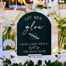 Panneau acrylique de mariage plat 2D "Laissez l'amour BRILLER" avec une conception d'arche et un porte-bâton lumineux - Décoration de table sans batterie noir et blanc pour mariages, fêtes, événements - Comprend un support acrylique, décorations de mariage, panneau de piste de danse, signalisation élégante, finition lisse, signalisation d'événement, fête des mariés