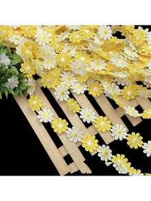 1 pieza de cinta bordada de margaritas de colores con borde de encaje, de poliéster, para coser, manualidades y decoración de prendas, manualidades DIY, fiestas y decoración del hogar, delicada, parches, cintas decorativas, accesorios de costura (1 yarda)