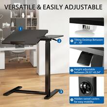 OLIXIS Overbed Bedside Table With Wheels, Adjustable Tilt Top Medical Hospital Bed Tables Standing Stand Up Rolling Laptop PC Desks Computer Workstation TV Tray For Bedroom Home Use, White - 黑色 - 查看 3