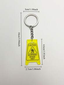 1pc Yellow "Caution Wet Floor" Keychain, Cute Key Chain Accessory, Fashionable & Creative Key Ring, Unisex Keychain For Birthday, Holiday, Daily Use, Travel - Multicolor - View 7