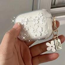Flower White Floral Pattern Wireless Earphones Case Compatible With AirPods Pro 1/2/3, Soft Plastic Protective Cover - Clear - View 5
