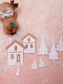 1 Pack House Tree Snowflake Style Thin Cutting Mold Handmade DIY Cutting Mold Scrapbook Background Decoration Embossing Template Photo Album Holiday Greeting Card Making
