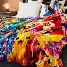 pokemon 1pc Pokemon Flannel Blanket | Made Of Polyester, Comfortable For All Seasons | Suitable For Sofa, Bed, Travel And Camping | Modern Cartoon Design With Pikachu Character | Ideal Gift For Pokemon Fans