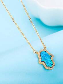 Kaletine قلادة متدلية الموضة مكعب زركونيا و أوبال زخرفة يد الفضة الاسترليني للنساء الزخرفة اليومية قطعة واحدة