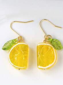 2 Pcs Original Summer Style Glass Orange Fruit Cool Clip Drop Earrings For Women Daily Wear - Orange - View 4
