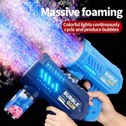 Pistola de burbujas con estilo mecánico de 10 orificios, creador automático de burbujas con luz LED, apropiado para juego con agua interior/exterior, fiestas y regalos de cumpleaños (pilas y solución de burbujas no incluidas)