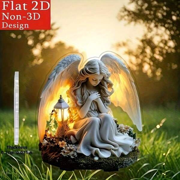 Design 2D plano 2D não 3D | Anjo com lanterna para decoração de jardim, placa de acrílico para jardim externo, gramado, jardim, vaso de flores - estilo boêmio, sem necessidade de bateria, decoração de jardim | Design de anjo | Artesanato detalhado, decoração de jardim