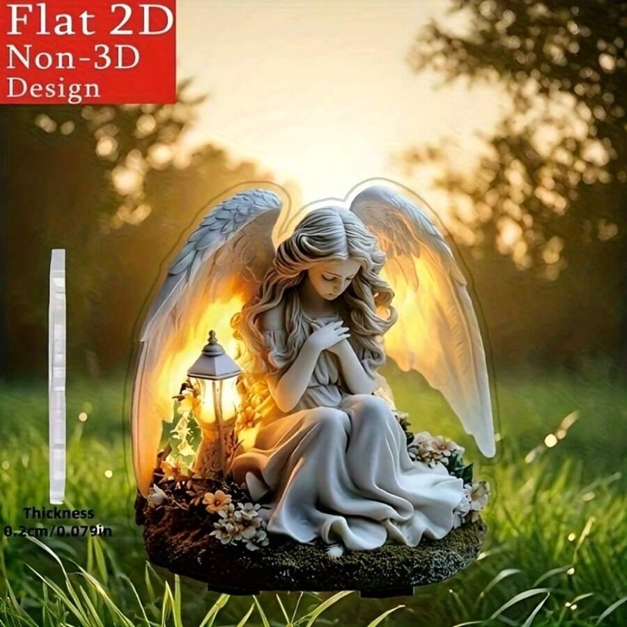2D Flat 2D Non-3D Design | Angel With Lantern Garden Decor, Acrylic Outdoor Yard Art Sign For Lawn, Garden, Flower Pot - Bohemian Style, No Battery Needed, Garden Decoration | Angel Design | Detailed Craftsmanship, Garden Decor