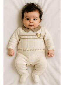 Nika Baby Baby Romper In Timeless Lightweight Knit - Beige - View 1