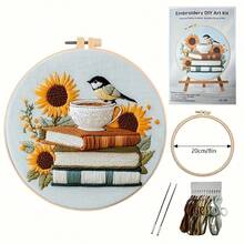 1 Pc Of Beginner's Embroidery Toolkit, Including Bird, Book And Sunflower Patterns - DIY Spring/Summer Style Embroidery - Multicolor - View 5
