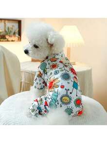 柔软舒适的宠物服装，单层轻便休闲家居服，带 D 形环，适合狗和猫 - 花卉设计家居服 - 童话王国