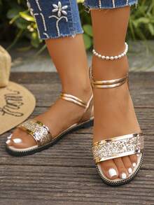 1 Pair Summer Casual Slip-On Shiny Comfortable Flat Sandals For Teenagers