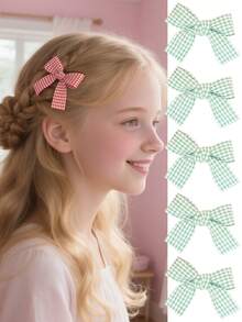 5pcs Vintage Colorful Plaid Butterfly Hair Clips, Suitable For Daily Outfit - Multicolor - View 10