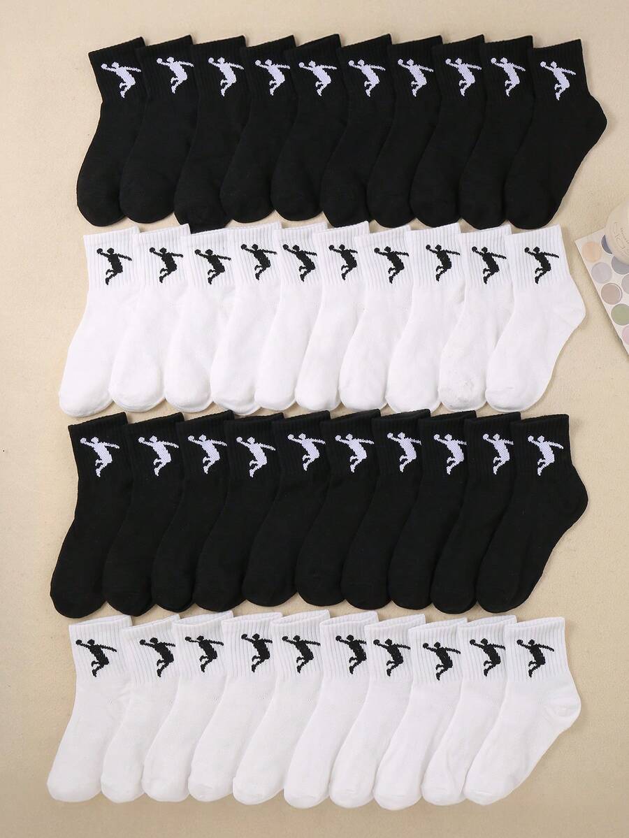 10 Pack Kids' Basketball Socks - Black & White Player Print Ankle Socks For Boys & Girls, Stretchy Breathable Athletic Socks For Sports, School & Daily Wear | Soft Comfortable Teen Children Socks - Multicolor - View 1