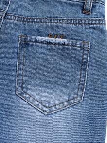 Young Boy Vintage Washed Light Color Embroidered Adjustable Elastic Waist Distressed Denim Shorts - Baby Blue - View 10