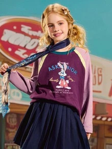 ASK JUNIOR Sudadera estilo pullover de cuello redondo con mangas largas y diseño de parches de colores contrastantes, cómoda para niñas preadolescentes, para el otoño - Burdeos - Ver 4
