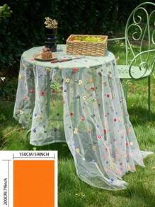 1 pieza Mantel con bordado de encaje y diseño floral colorido, estilo minimalista romántico francés para decoración del hogar y la cocina, adecuado para reuniones festivas, fiestas de cumpleaños, cenas de boda y como fondo fotográfico